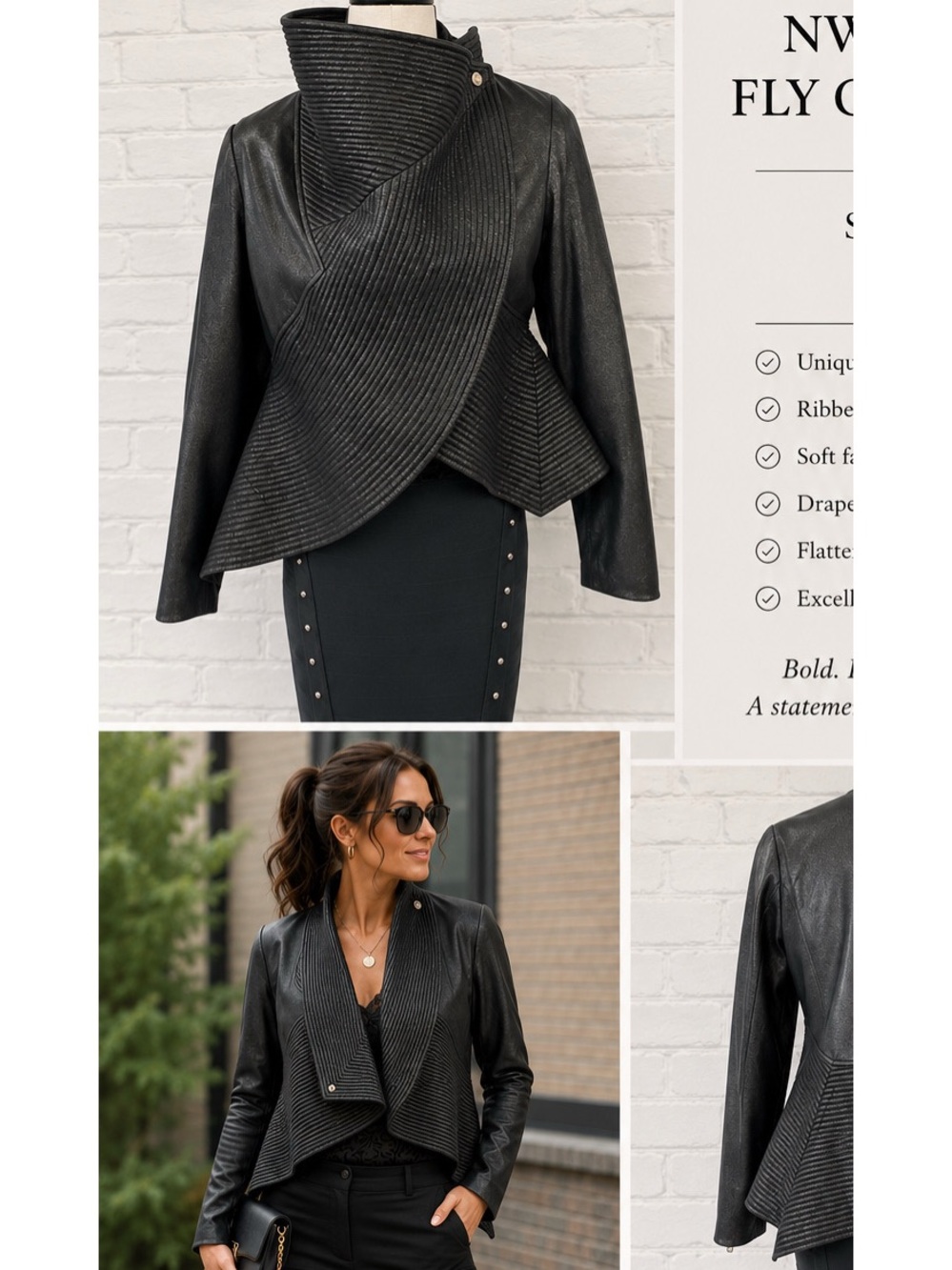 Asymmetrical Ribbed Peplum Jacket - Black